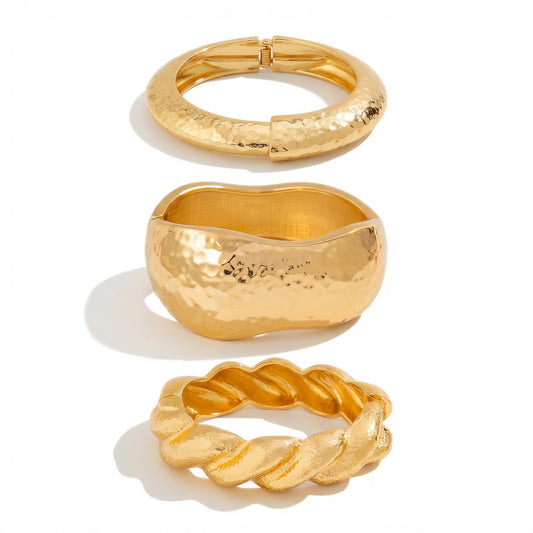 ALEXTINA 3Pcs Chunky Bangle Bracelets for Women, Wide Polished Bracelets Set Big Minimalist Statement Bracelet Open Cuff Bracelets