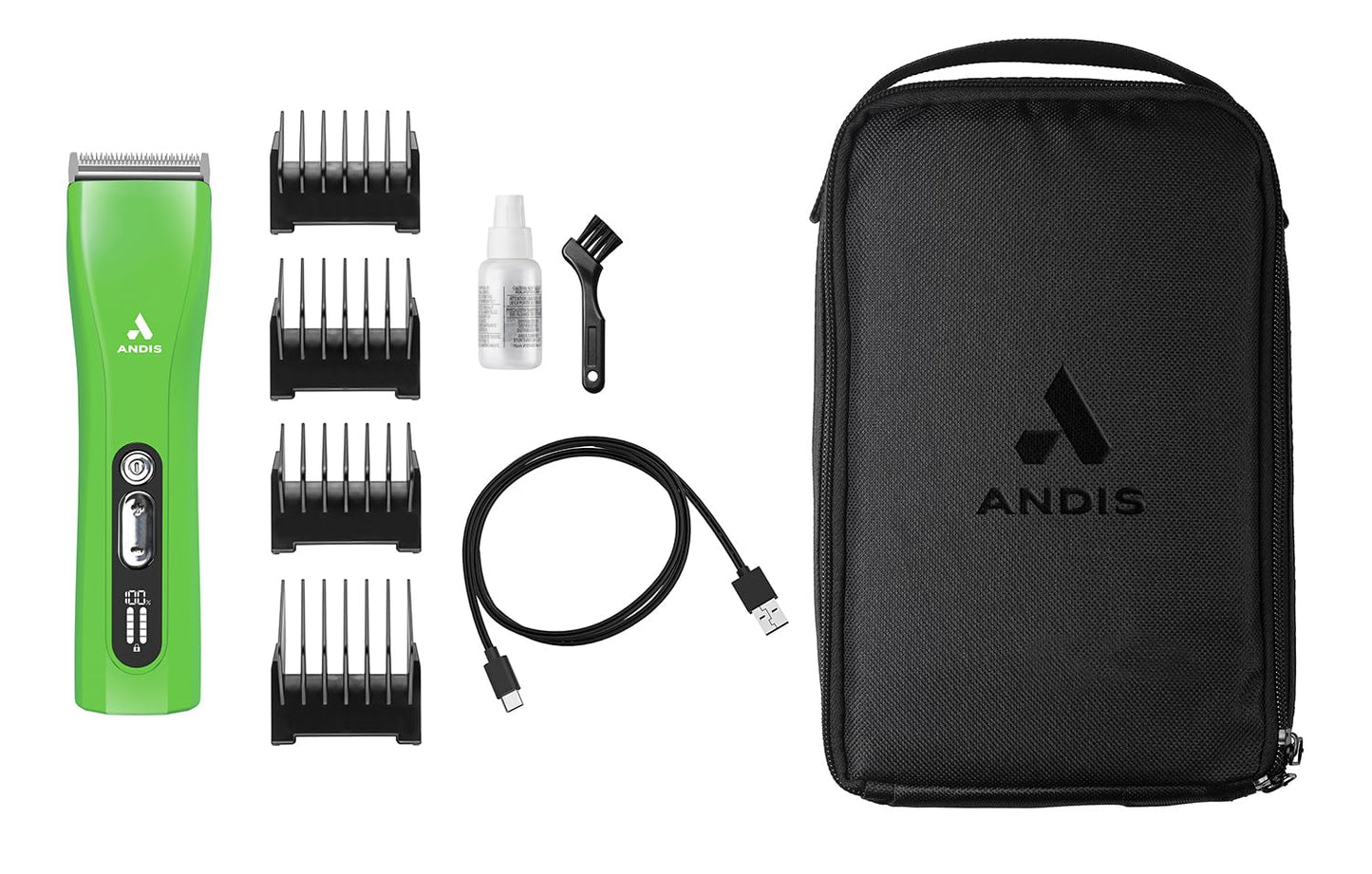 Andis 563231 ProClip 5-in-1 Adjustable Blade Cord/Cordless Pet Hair Clipper, 5 Blade Settings, 5 Speeds, Feather Light, Digital Display Screen, Green