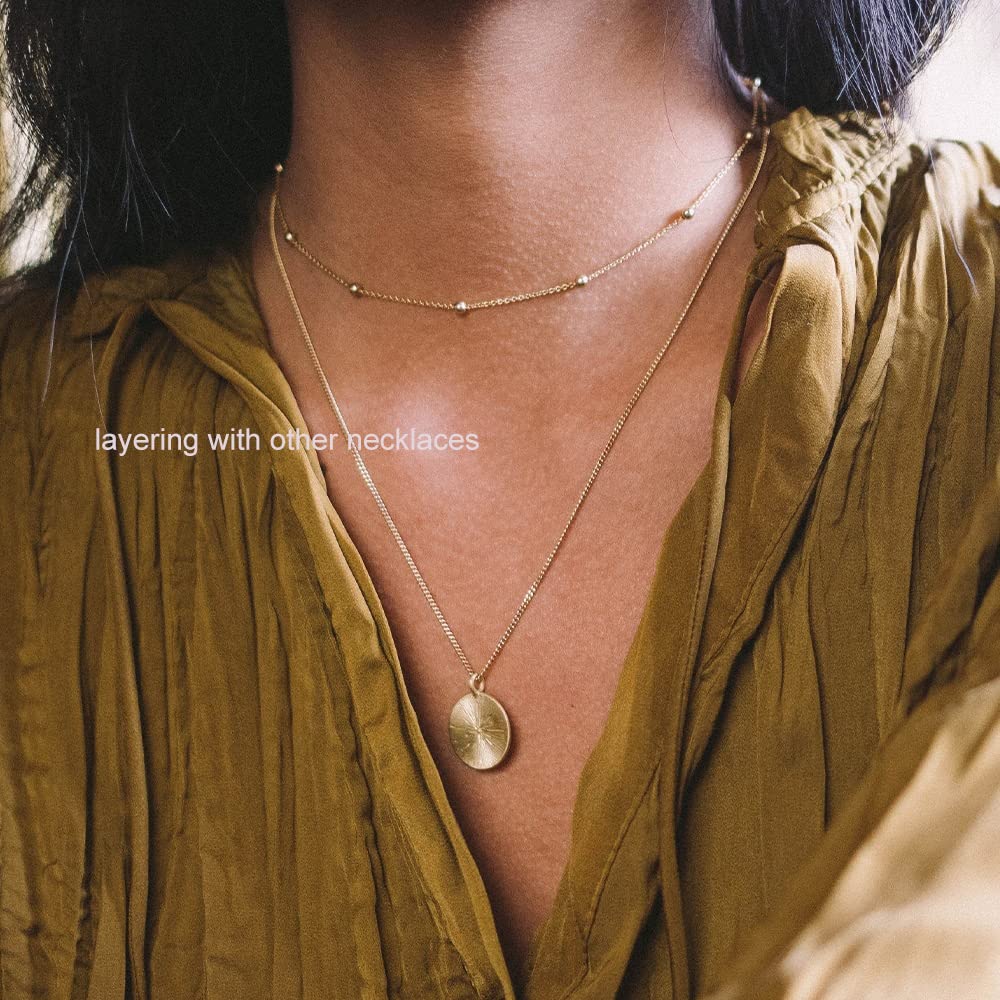Freekiss Dainty Gold Necklace - Simple Herringbone Choker, 14k Gold Plated Beaded Snake Necklace Gift for Women