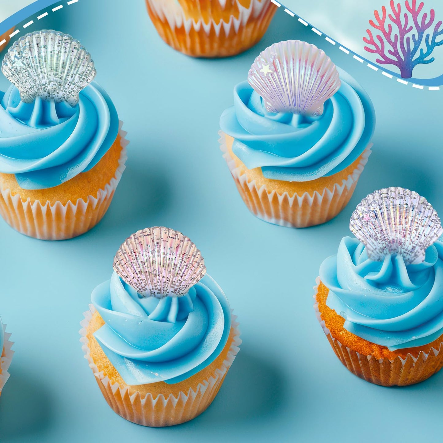 Kenning 24 Pcs Resin Seashell Cupcake Ring Toppers Under the Sea Cupcake Topper for Seashell Theme Birthday Party Cake Decorations Baby Shower Weeding Anniversary Sea Party Supplies