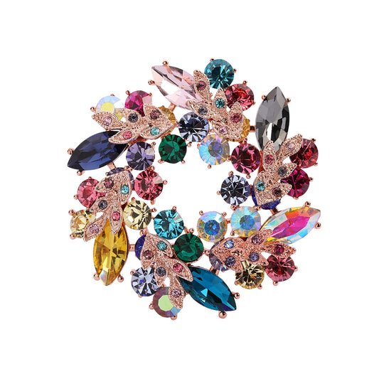 AILONMEI Elegant Pearl Flower Designer Brooch Pins Broches Costume Jewelry For Women Fashion Christmas Gift (Colorful Wreath)