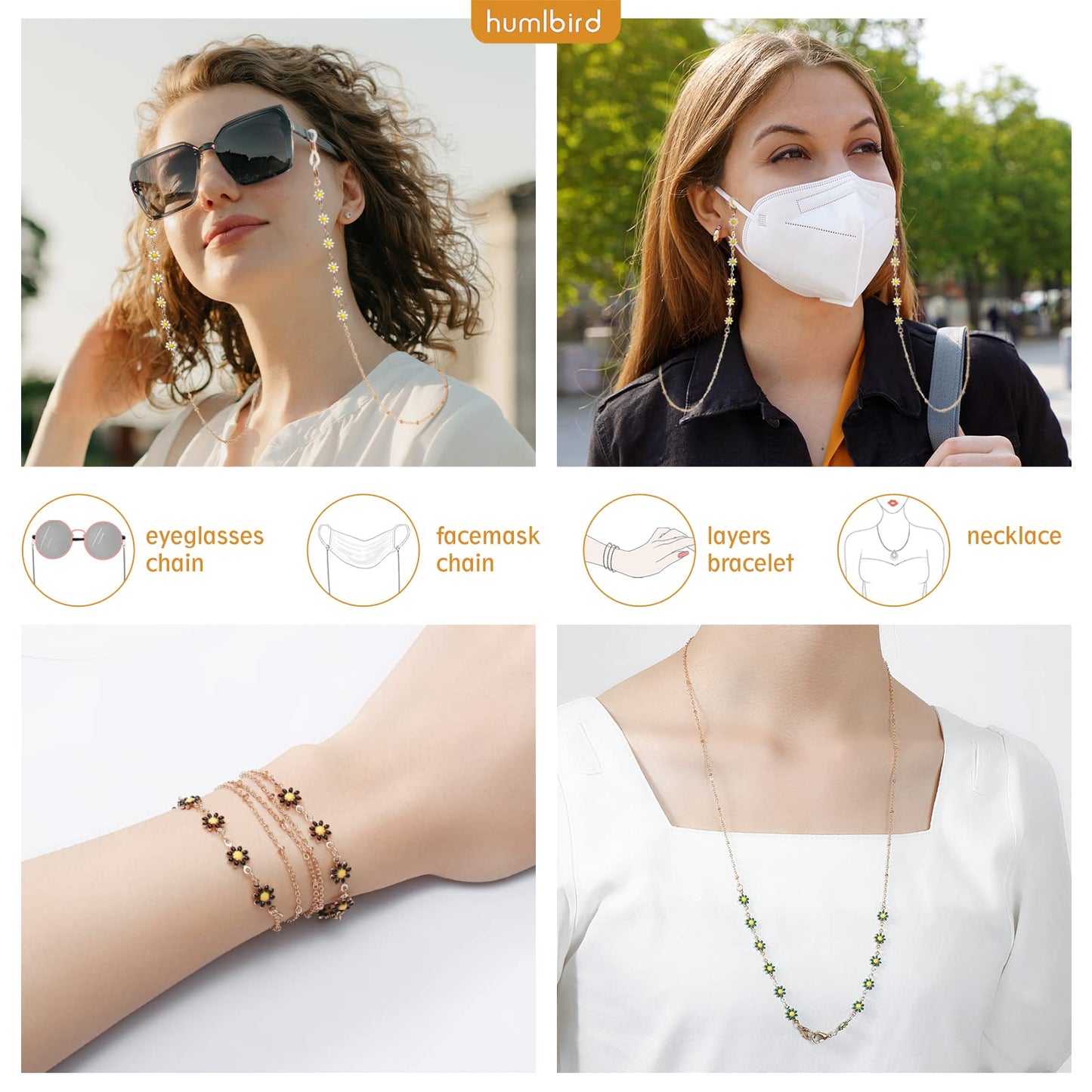 humlbird Eyeglass Chain for Women Stylish Mask Lanyard Flower Mask Chain Eye Glasses Holder Strap Multi-Color