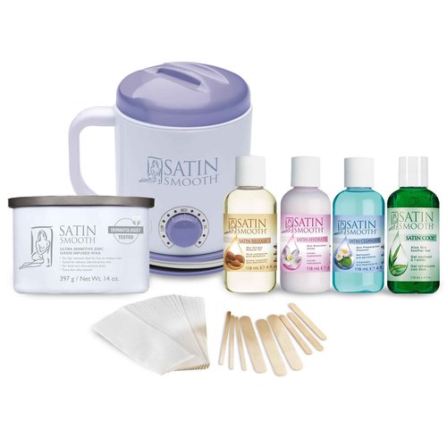 Satin Smooth Select-A-Temp™ Starter Kit - Adjustable Temperature Wax Warmer with Hair Removal Wax and Accessories, Professional Waxing Kit for Face and Body