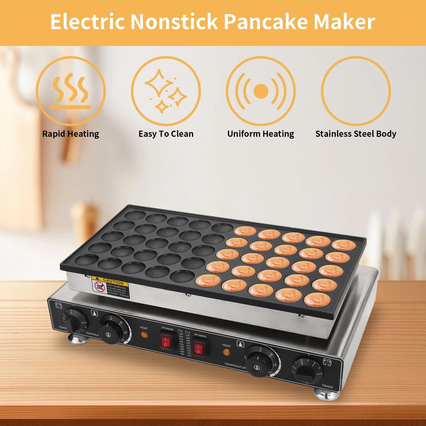 Heuyrao 50PCS Mini Dutch Pancake Baker, 110V 1800W Commercial Pancake Maker Machine, 1.6 Inches Electric Nonstick Pancake Maker, Commercial Muffin Maker for Home Kitchen & Restaurant