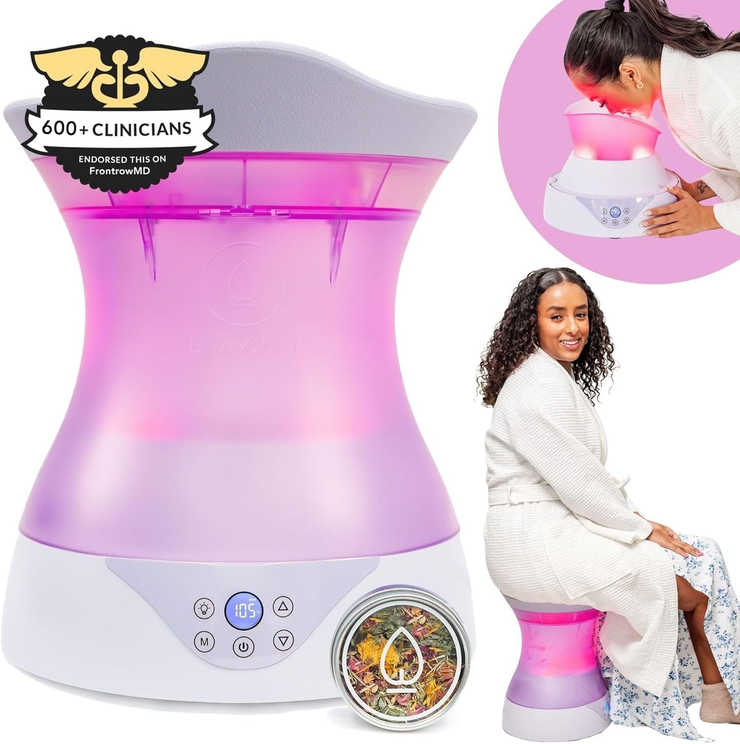 Yoni Steam Seat Set for Feminine Wellness & Self-Care - Vaginal Steamer with SteamSafe Temperature Control & Near Infrared & Red Light Therapy - V Steam at Home Kit with Yoni Herbs for Steaming