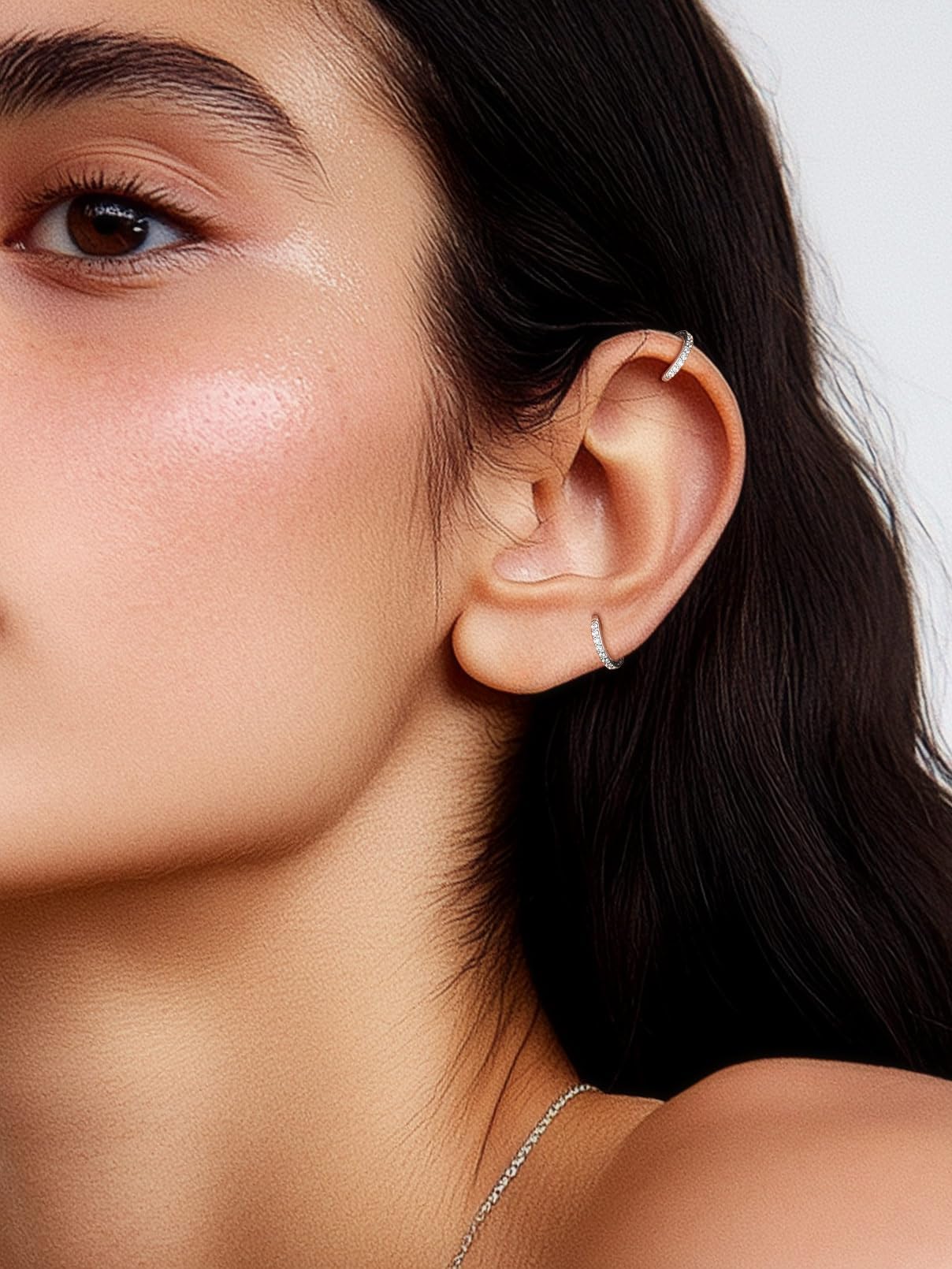 FaithHeart 925 Sterling Silver Cubic Zirconia Huggie Hoop Earrings, Small Silver Hoop Earring for Women, Hypoallergenic Cartilage Earrings for Women 6mm