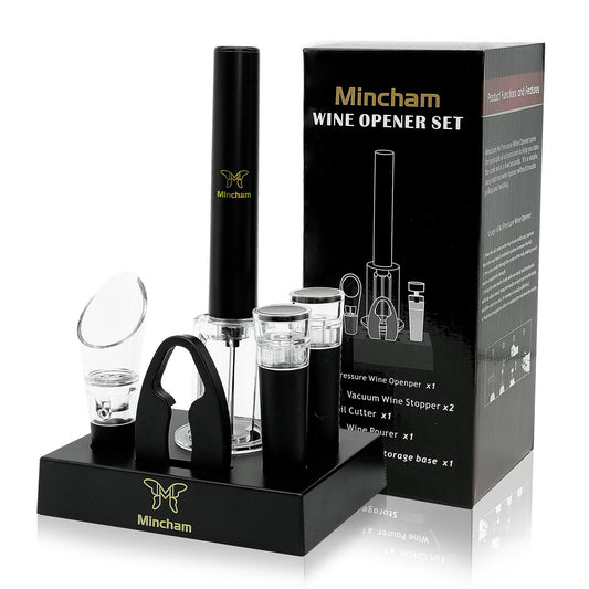 Air Pressure Wine Bottle Opener with Foil Cutter, Wine Aerator Pourer, 2 Vacuum Wine Stoppers, Storage Base (6 PCS), Corkscrew Wine Opener, The Best Wine gifts for Wine Lovers