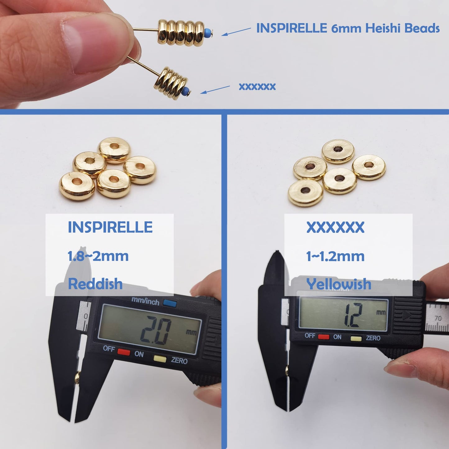 INSPIRELLE 100pcs Heishi Beads 6mm Long-Lasting Disc Brass Rondelle Spacer Beads Pale Gold Plated Flat Round Shape Jewelry Metal Spacers for Bracelet Necklace Jewelry Making