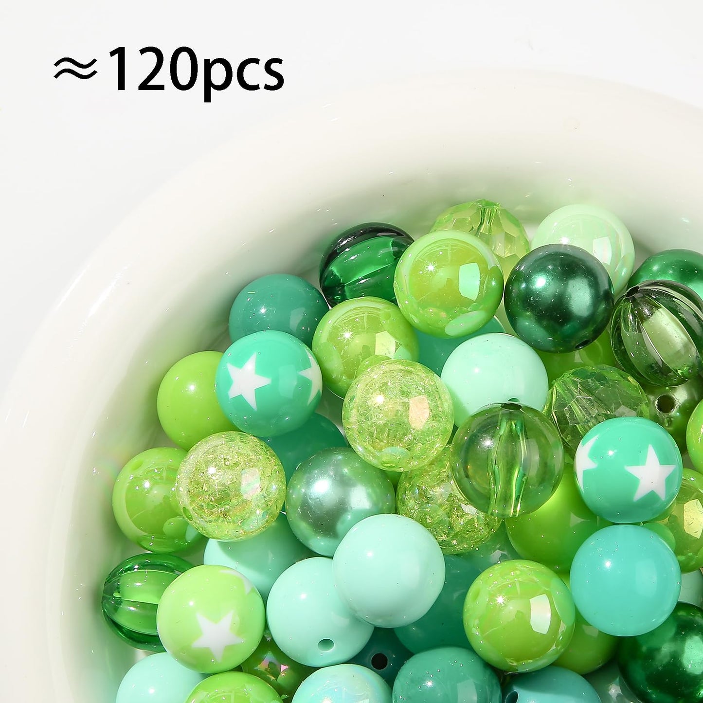 CYEENUT 20mm Acrylic Beads 120pcs Green Chunk Bubblegum Bead 20mm Multicolor Beadable Pen Ball Beads for Pen Bag Jewelry Making Necklace Bracelets (Green)