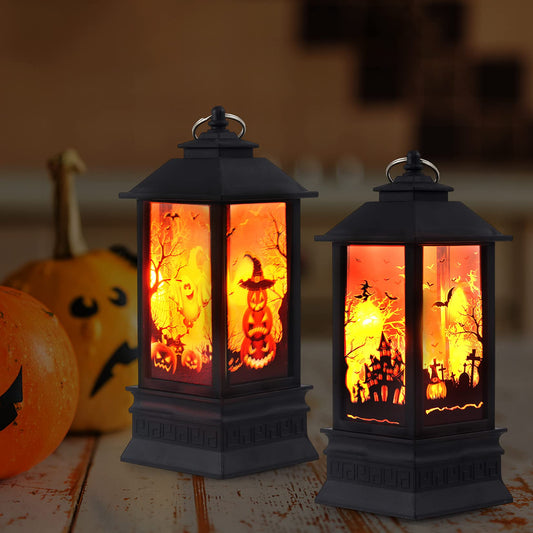 2 Pcs Halloween Decor Lantern,7.9x3.3in Portable LED Candle Lantern,Simulation Candle Flashing for Outdoor Indoor Halloween Decor Party Garden Supplies（Battery Not Included）