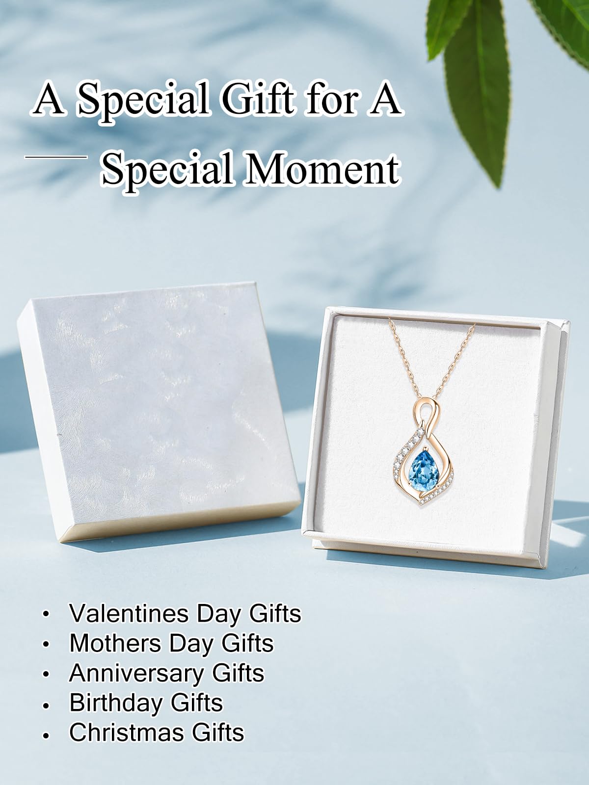 JIYVY32 Aquamarine Infinity Necklace for Women March Birthstone Necklaces Rose Gold Plating Anniversary Birthday Gifts for Wife Her Mom Girlfriend Birthstone Jewelry Gifts for Women