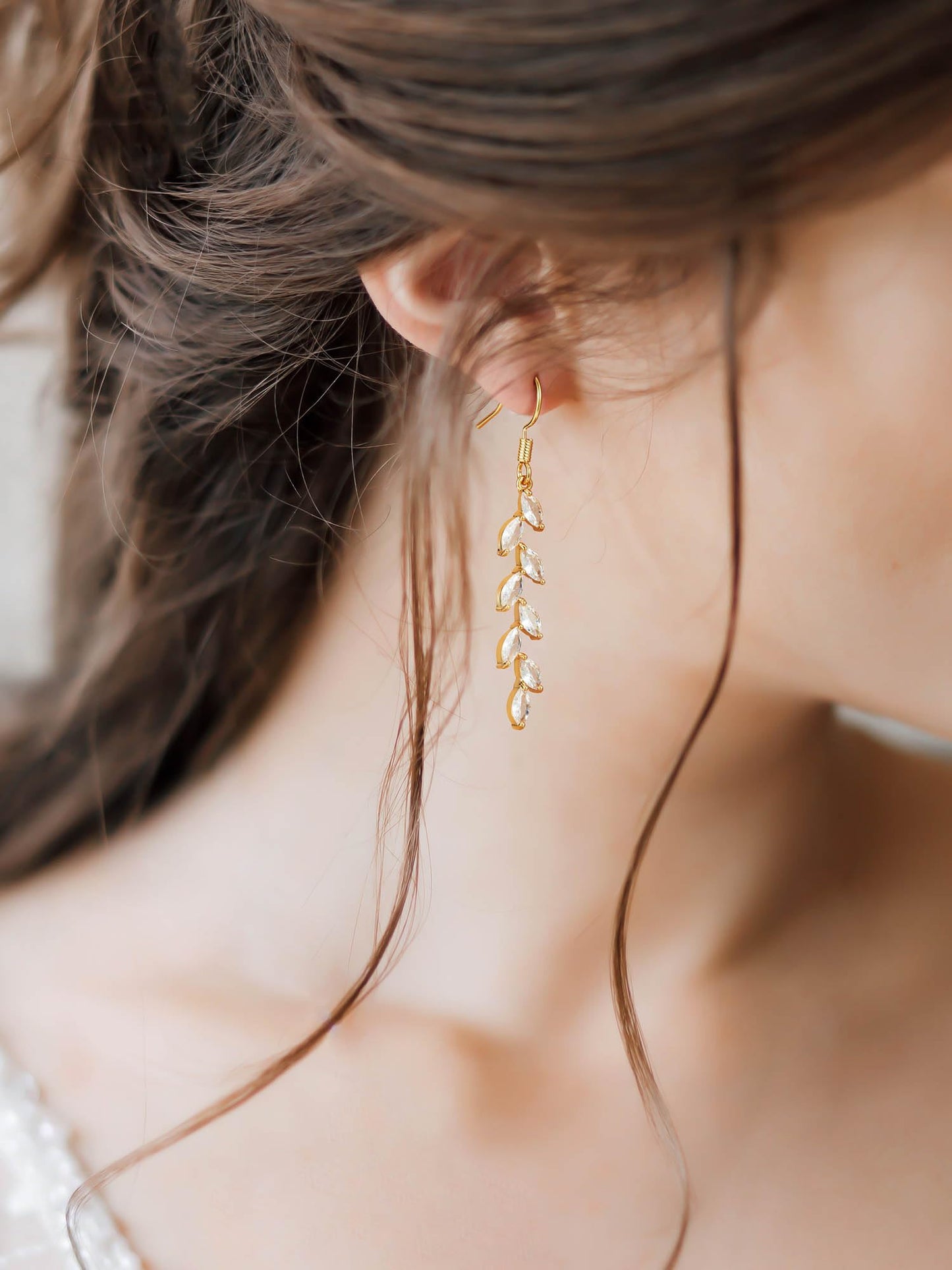 SWEETV Marquise Wedding Dangle Earrings for Brides Bridesmaid, Crystal Long Bridal Earrings for Women Prom (Gold)
