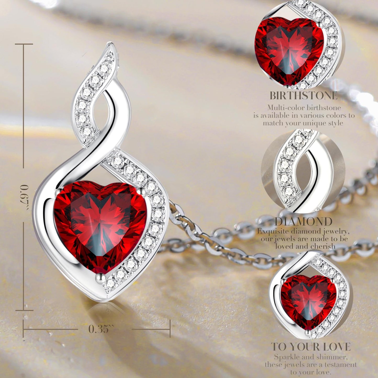 FANCIME Natural Garnet Necklace 14K Solid White Gold Heart Pendant with Diamond January Birthstone Necklace Jewelry Gifts for Mom Women