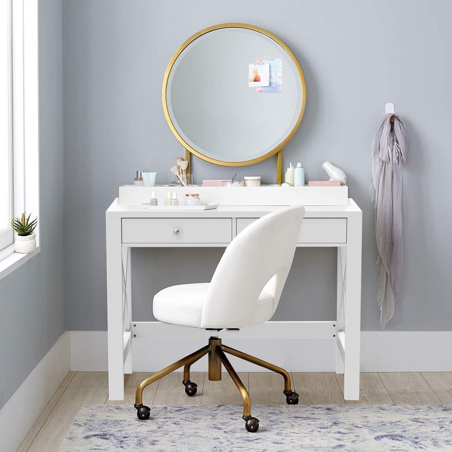 ChooChoo Computer Desk Study for Home Office, Modern Simple 40 Inches White Desk with Drawers, Makeup Vanity Console Table