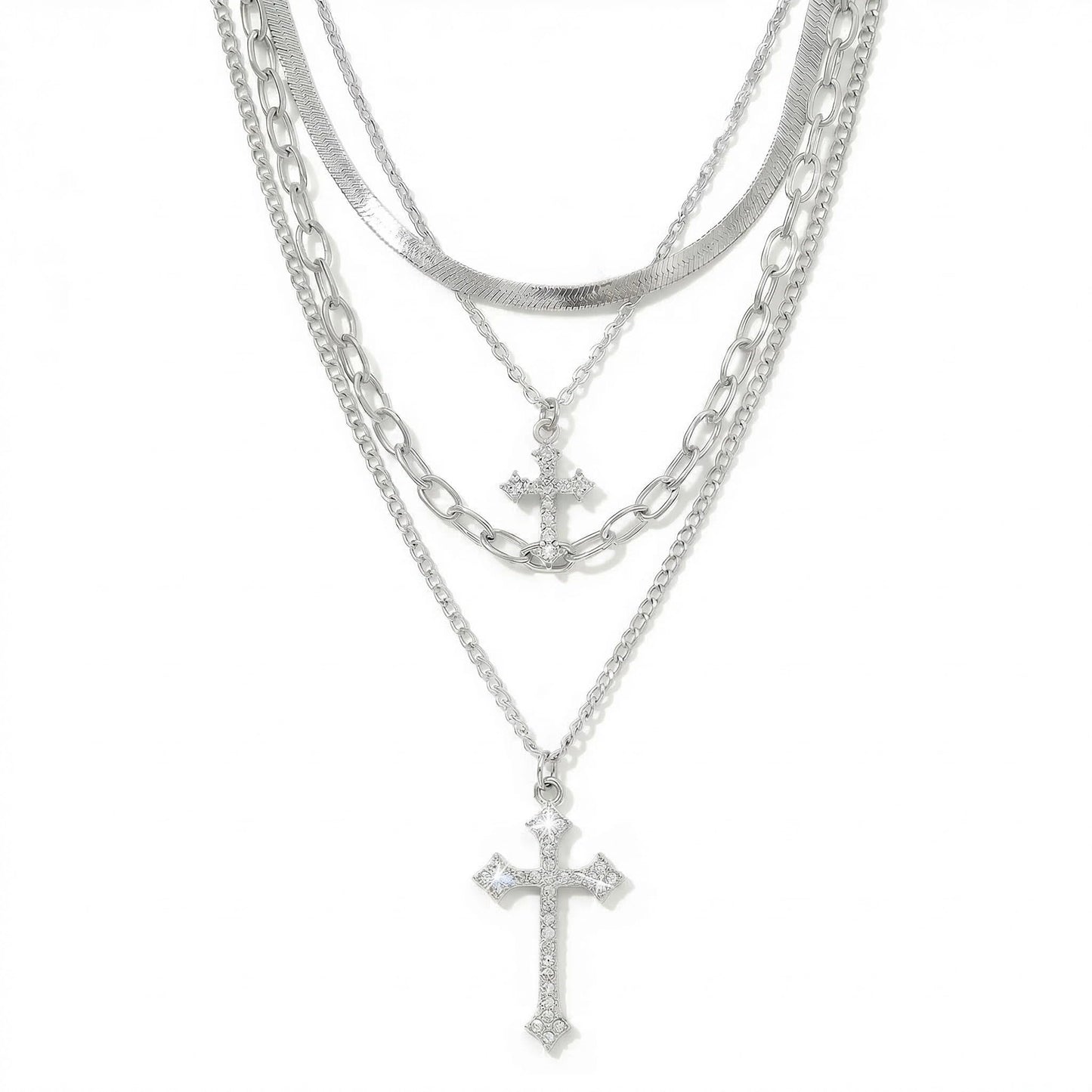 ANDKISS Silver Cross Necklace for Women - Gold Plated Layered Necklace Stack Snake Chain CZ Diamond Cross Pendant Necklaces Jewelry for Women Gift Trendy