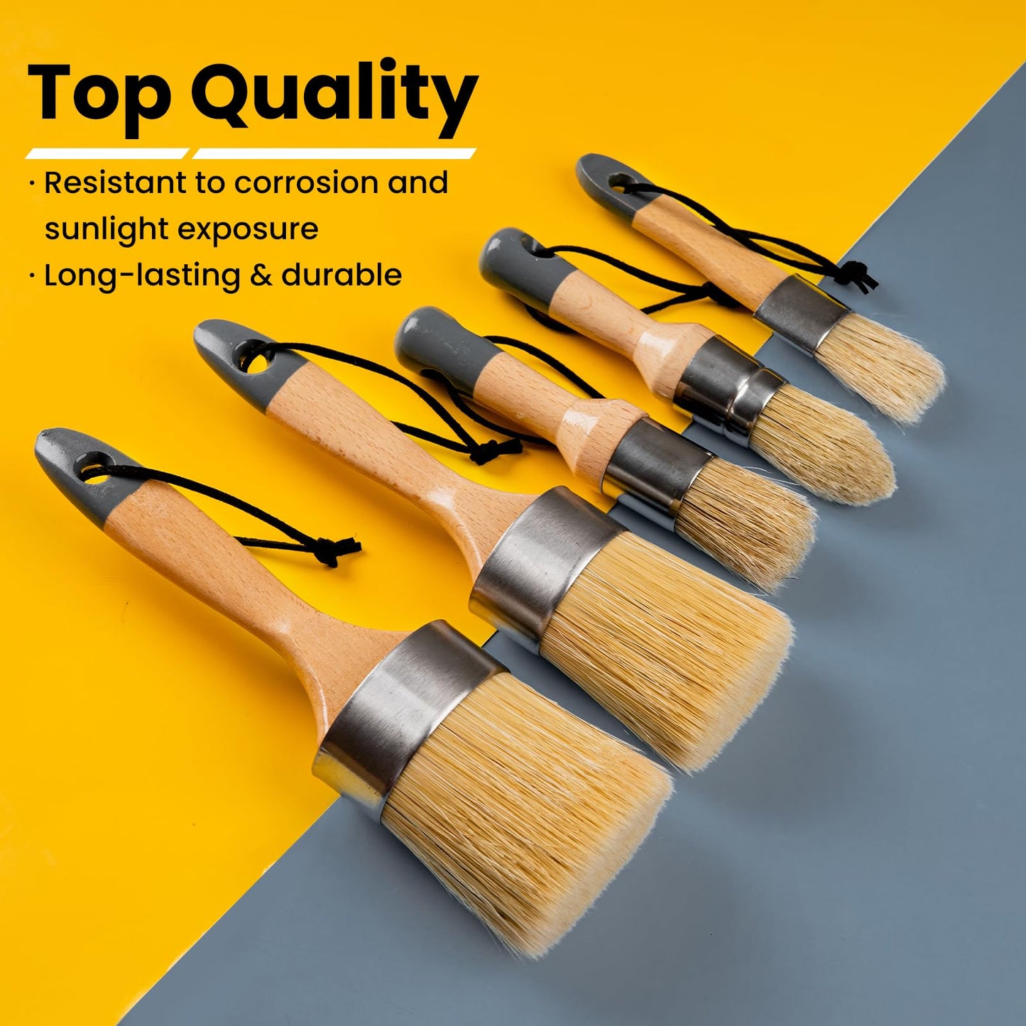 YiBaiBrush Chalk Paint Brush, Wax Paint Brush Set of 5, Wax Brushes and Chalk Paint for Furniture DIY Art Crafts, Natural Bristle Round Oval Brush for All Painting and Waxing