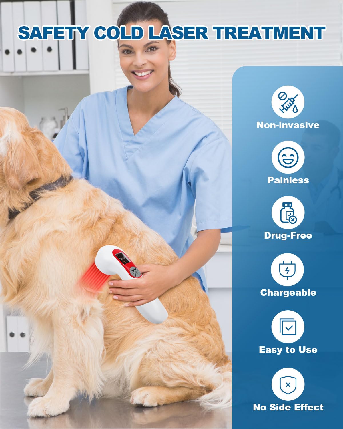 LLLT Cold Laser Therapy Device with Protective Cover, 5 * 808nm & 10 * 650nm Human/Vet Handheld Infrared Red Light Therapy, Pet Dogs Treatment Device for Muscle Pain Relief & Improve Healing(White)