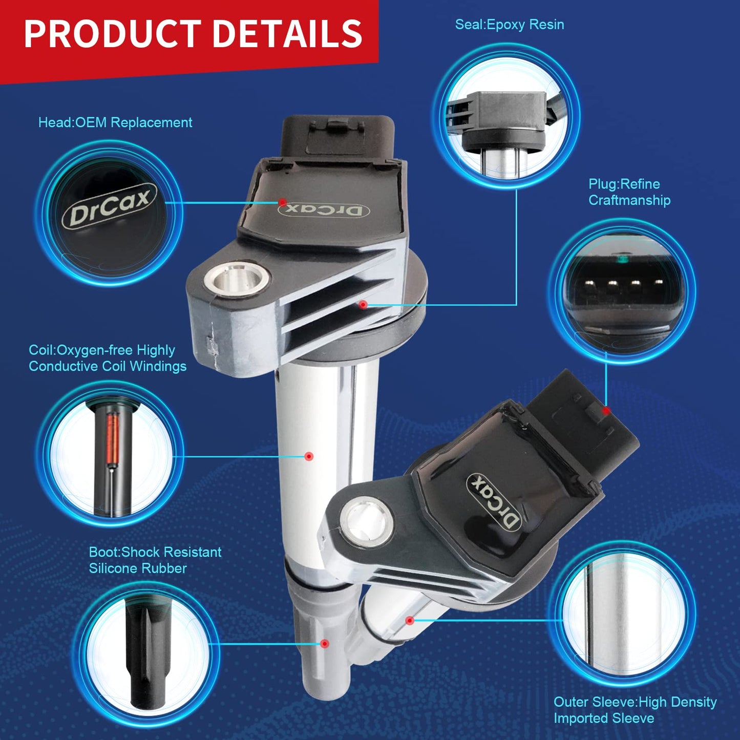 DrCax OEM Ignition Coil UF487 C1601 90919-A2007 Compatible with Lexus Toyota Lotus ES350 RX350 RX450h Avalon Camry Highlander RAV4 Sienna Venza Evora - 3.5L V6 Engines - 1 Pack