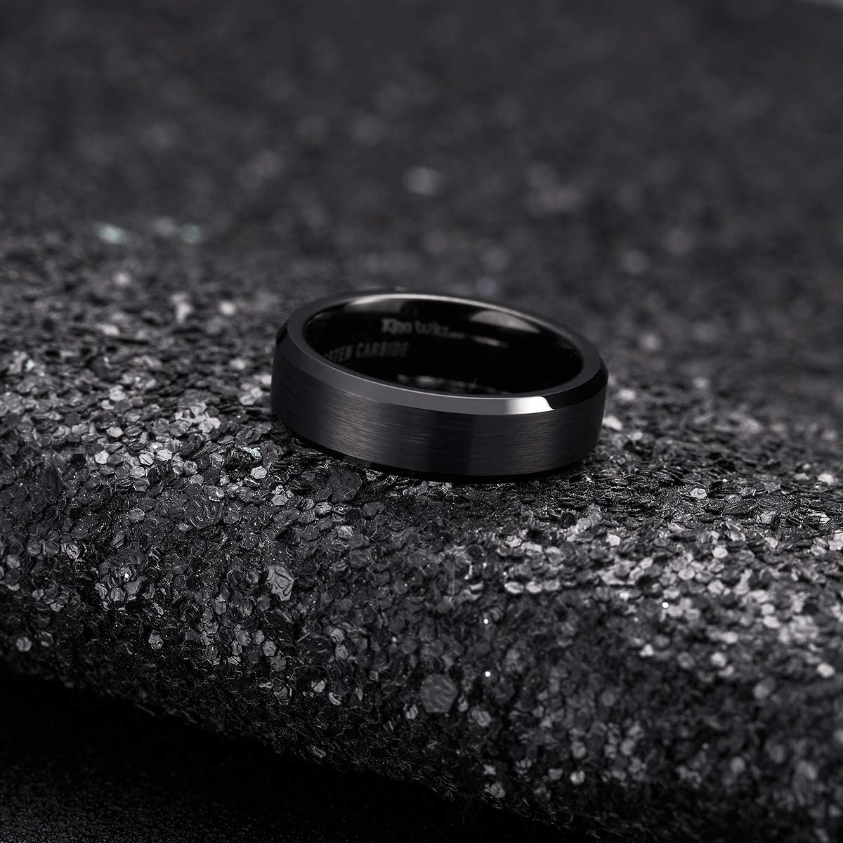 King Will 6mm Men's Black Wedding Ring - Brushed Matte Surface, Beveled Polished Edge, Comfort Fit Size 6