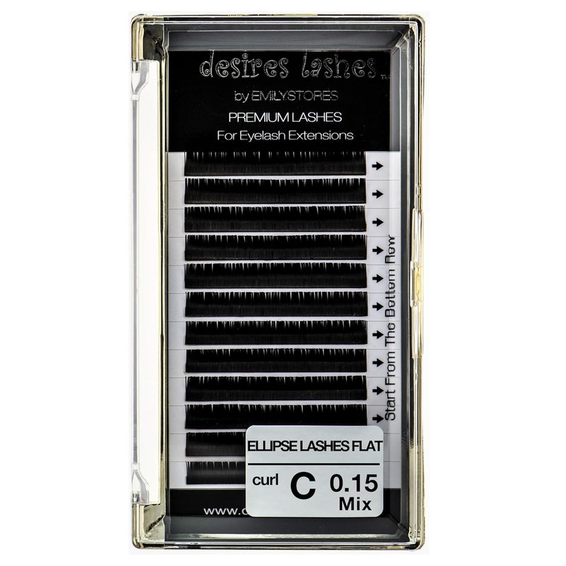 Ellipse Eyelashes | 0.15mm Thickness C Curl Flat Lash Extensions - Mixed Sizes 8-14mm, Soft Volume