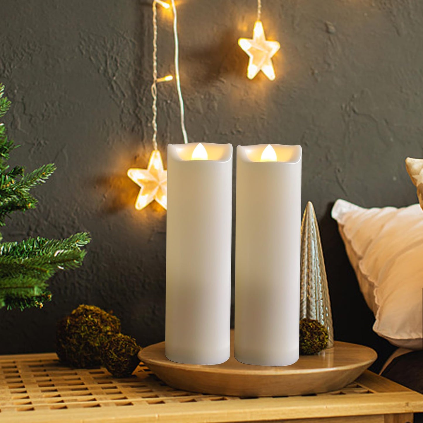 4 Pack Battery Operated Candles 2"x4""/5""/6""/7"" Plastic Flickering LED Flameless Candles with Timer Outdoor Waterproof Wedding Party Halloween Christmas Decoration Realistic Slim Tall Pillar Candles"
