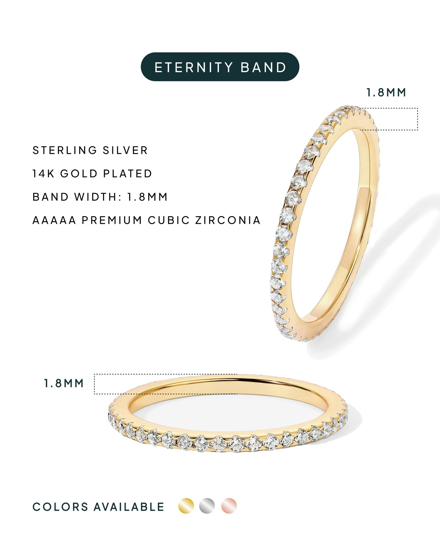 PAVOI 14K Yellow Gold Plated 925 Sterling Silver Rings for Women | 2-Set Stackable Cubic Zirconia Rings Pack | Pair of Thin Bands for Stacking | Simulated Diamond Eternity Wedding Bands | Size 7