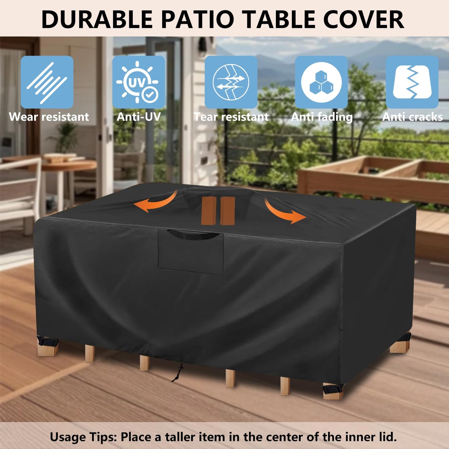 GardenCover Patio Furniture Cover 110" L x 74" W x 28" H - Heavy Duty Outdoor Patio Table & Chair Cover, Waterproof UV Resistant Dustproof Protector for 8-12 Seats Sectional Sofa, Black