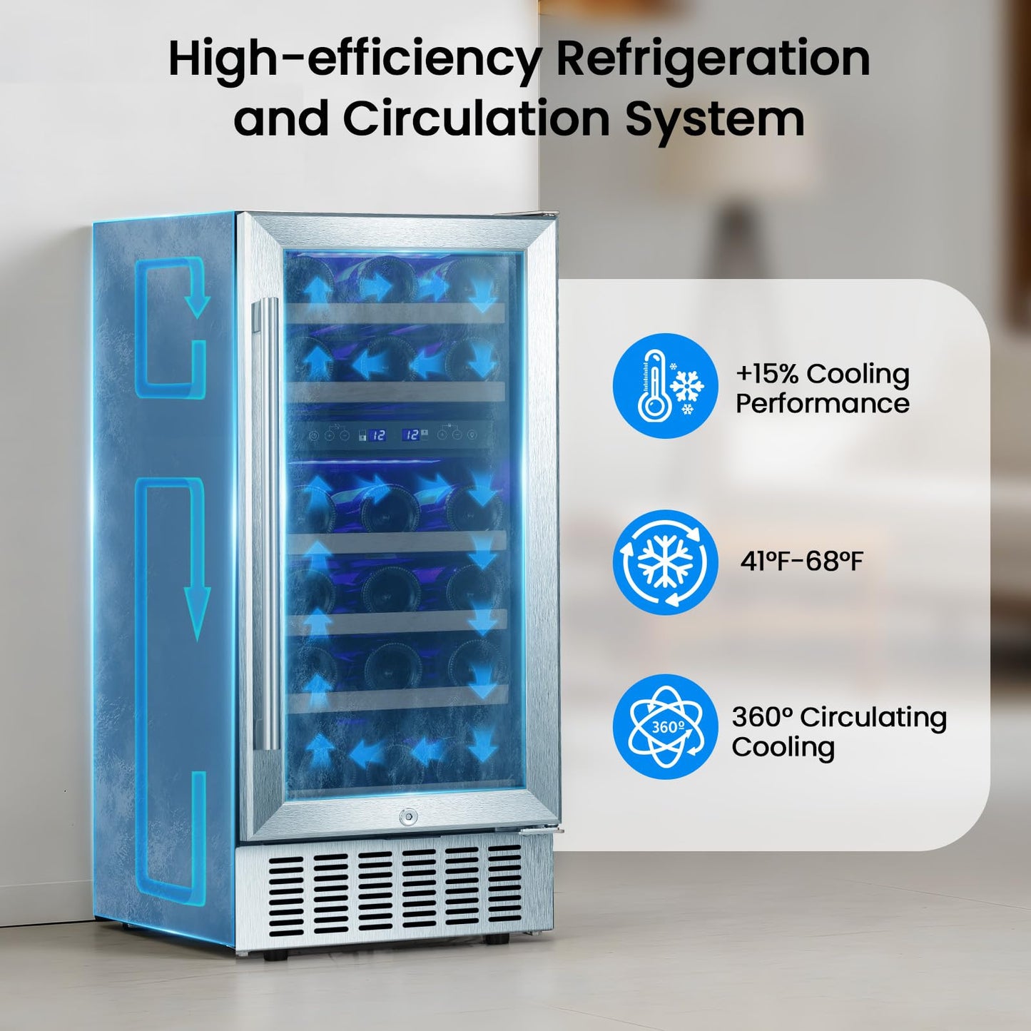 Antarctic Star Wine Fridge 15" Wine Cooler Under Counter Beverage Refrigerator Beer Mini Fridge 28 Bottles Dual Zone Built-in Freestanding Stainless Steel Double-Layer Tempered Glass Door