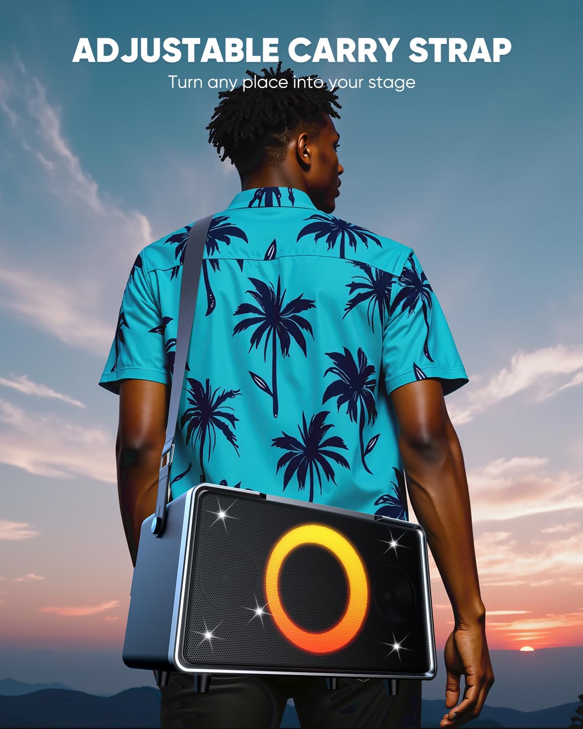 GFEEN Portable Bluetooth Speaker: 200W Peak, Deep Bass, 15H Playtime, Large Party Wireless Speakers, Powerful Loud Sound, Light Show, Fast Charging for Outdoor, Backyard, Home(Silver with 2Mic)