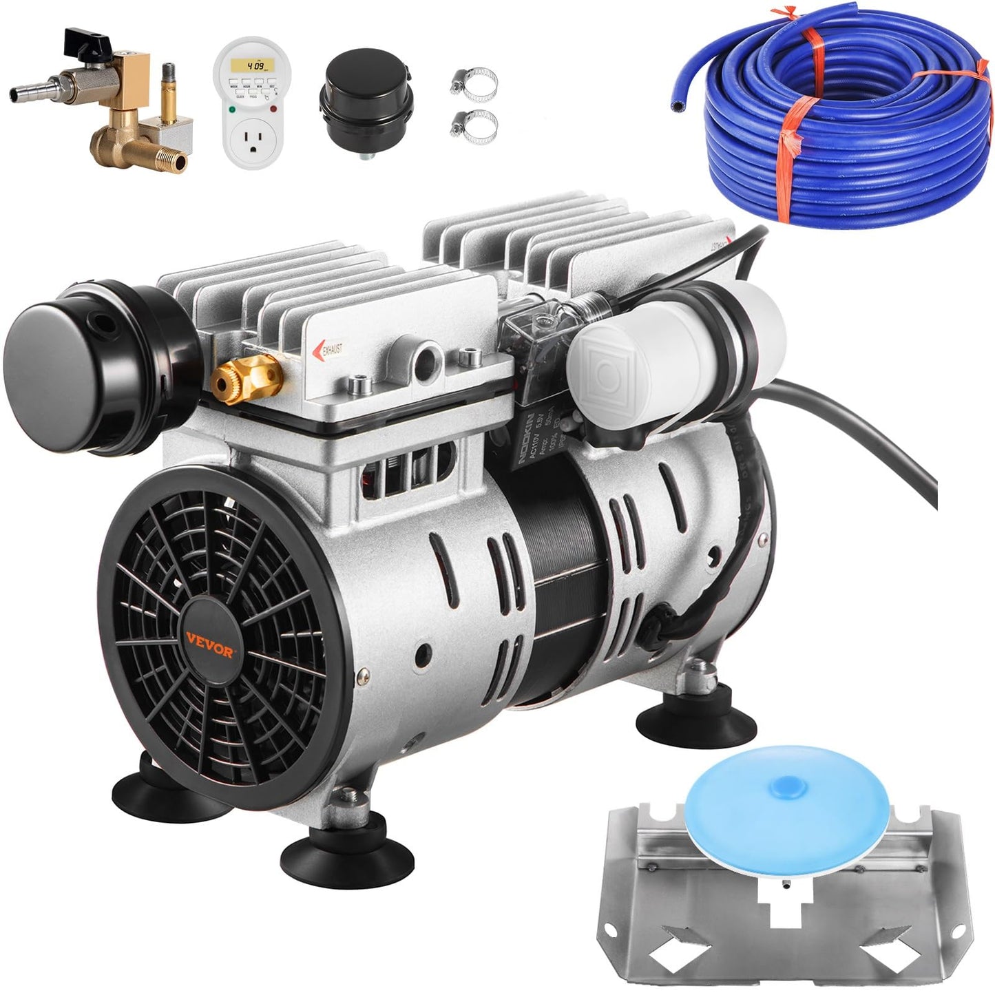 VEVOR Pond Aerator, 550W Power, 5.2CFM for Up to 1 Acre 50' Lake, Aeration Kit Includes 3/4 HP Compressor & 100' Weighted Tubing & Diffuser, Air Compressor for Deep Water Oxygen Circulation