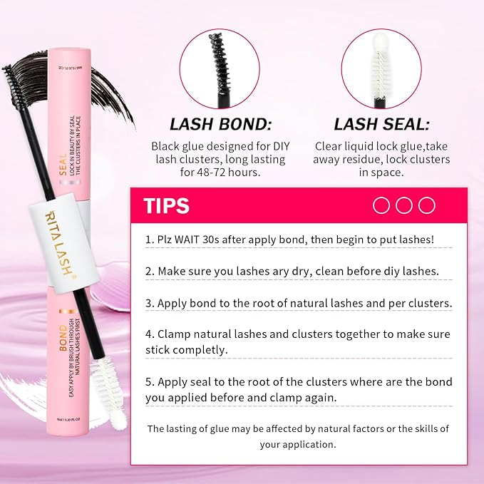 RITALASH Lash Extension Kit DIY Lash Clusters Kit 400pcs Cluster Lashes Individual Lashes Eyelash Extension Kit with Lash Bond and Seal,Lash Remover,Lash Tweezers(20D+40D Cluster Kit,8-16mm)