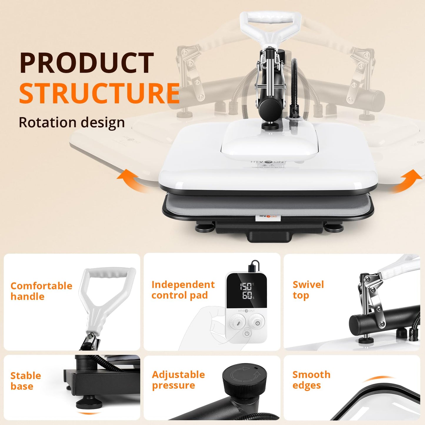 HTVRONT Heat Press Machine 15x15 - Swing Away Heat Press Machine for T Shirts - Professional Heat Press for Sublimation, Vinyl, Heat Transfer Projects, Heats Up Fast & Distribute Heat Evenly