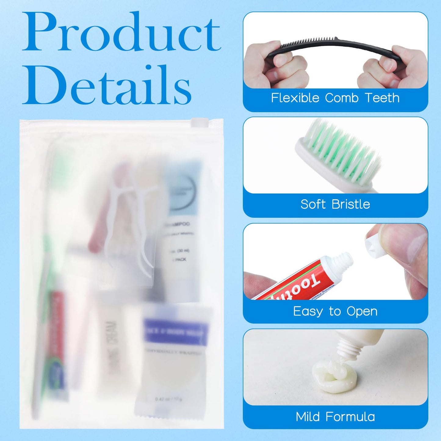 Travel Size Toiletries Kits Disposable Toiletry Set in Bulk, Portable Trial Size Personal Hygiene Care Package Supplies Amenities Essentials for Camping/ Hotel/Guest/Homeless/Charity 9-in-1 (20 Pack)