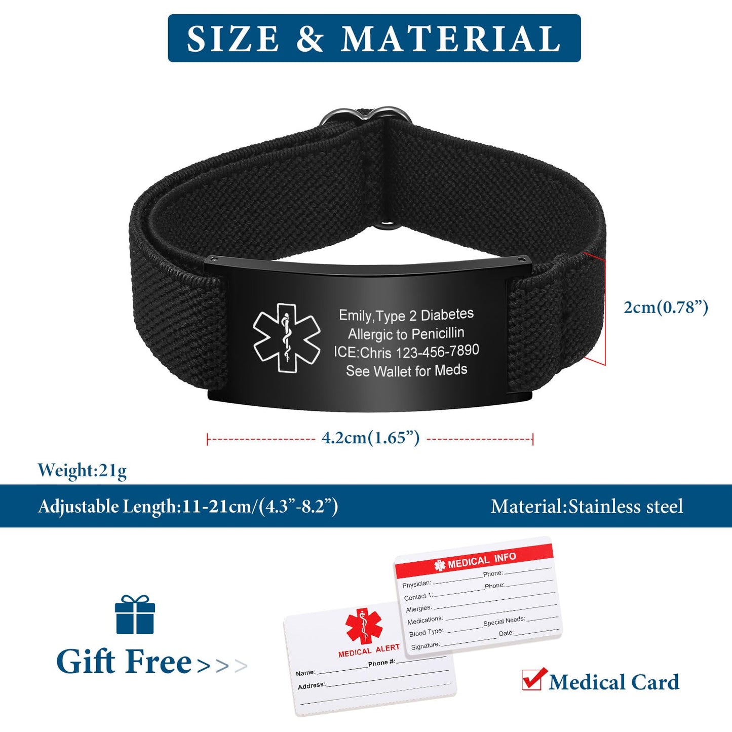 VNOX Medical Alert Id Bracelet for Men, No Needle or Bp This Arm Medical Alert Bracelets for Men Patients Stainless Steel Emergency Bracelets Wristband,Personalized Mens Life Health Alert Bracelet