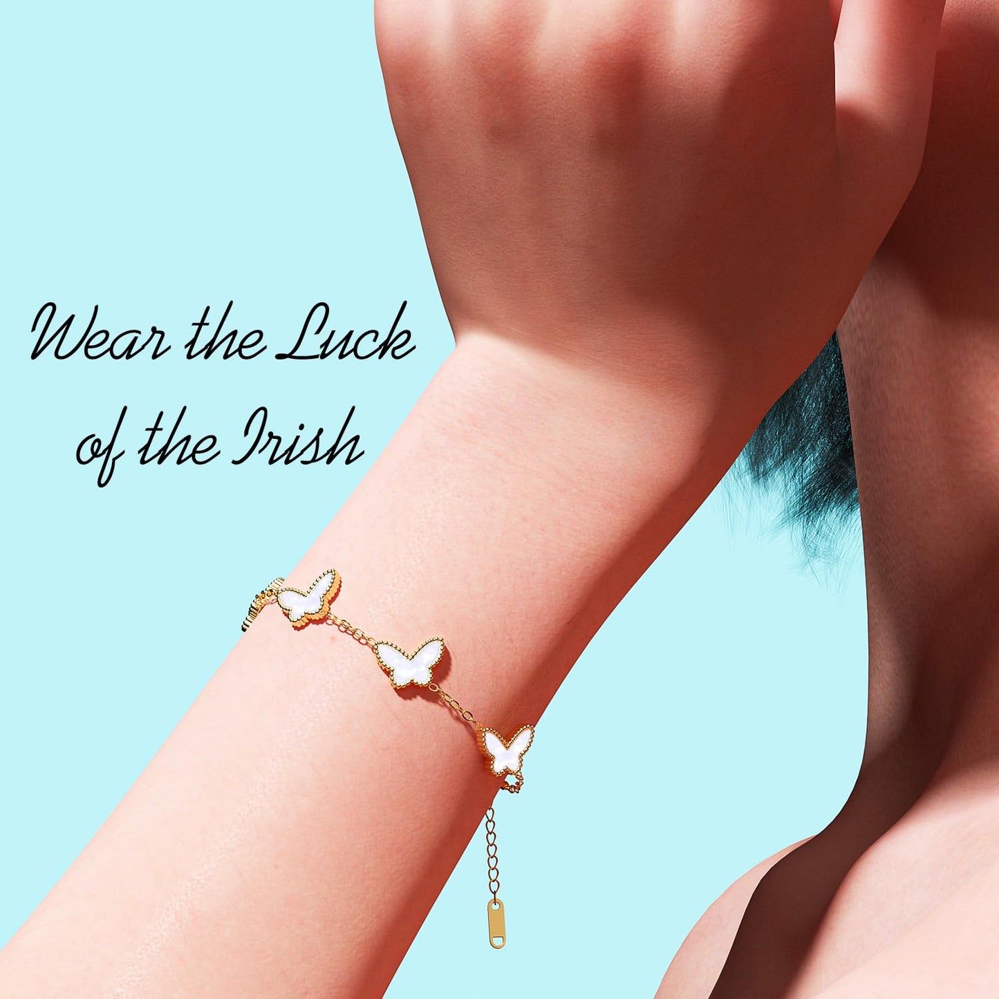 AICase 18K Gold Plated Clover Bracelet Dupes White Bracelet Set for Women Butterfly Flower Leaf Lucky Clover Bracelets Trendy Jewelry Birthday Gifts for Women/MoM/Friends_White