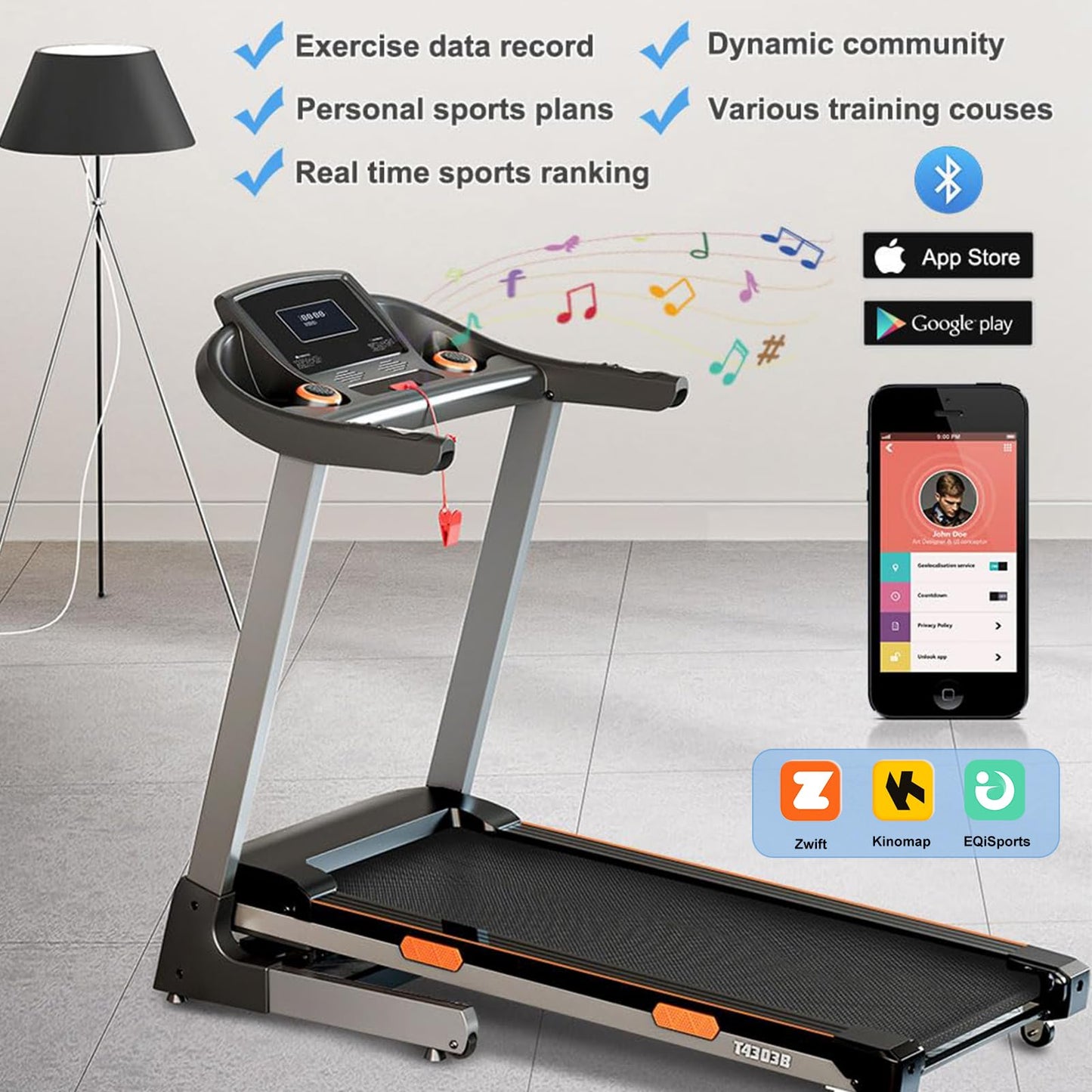 Treadmill with Incline 15%, Auto Foldable Treadmills, 3.5HP Sturdy Running Treadmill for Home - Running & Walking, Wide Treadmills for Home with 320LBS Capacity, Pulse Monitor & Speaker (Black)