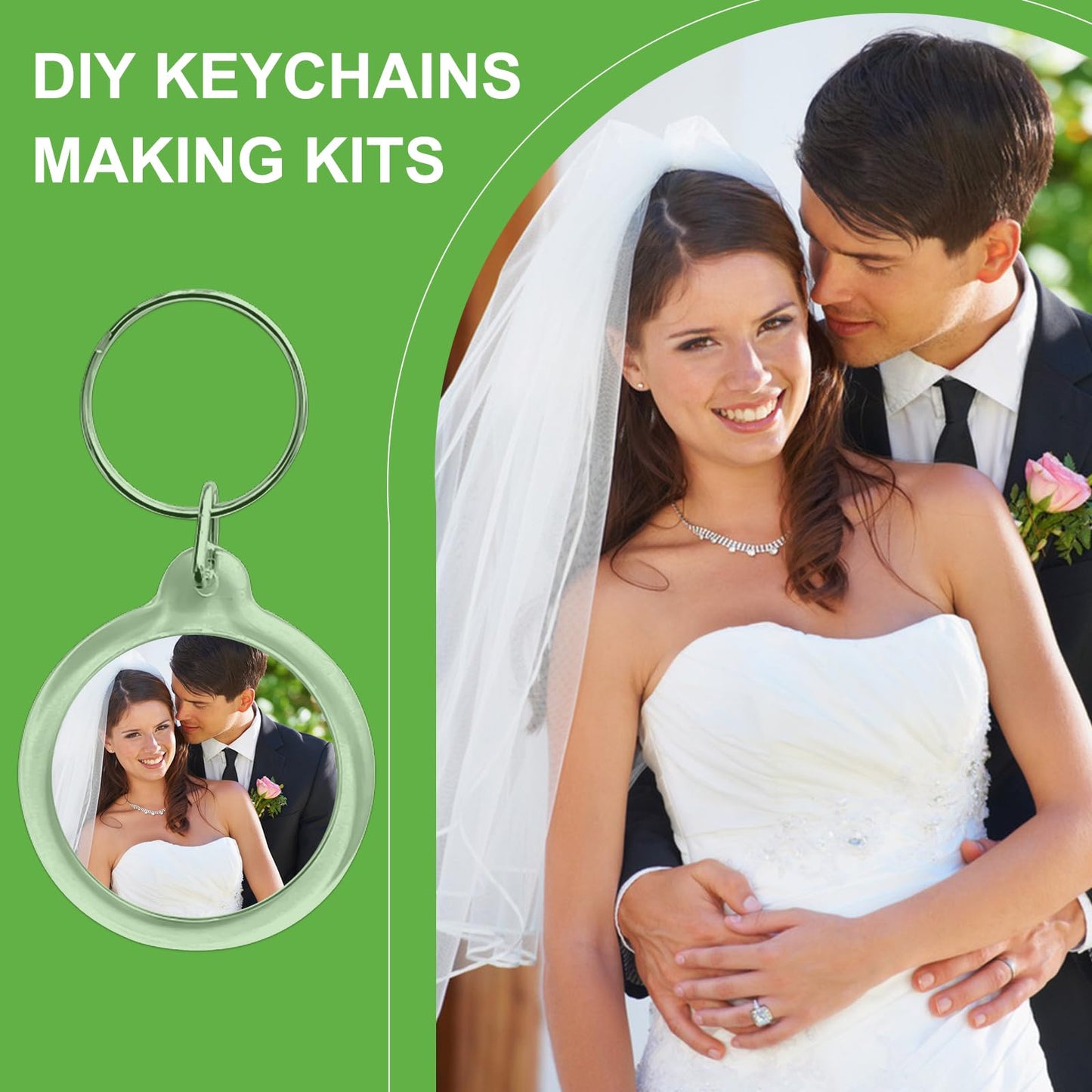 BRT Bearingshui 50pcs Pendant Picture Frame Keyrings, Clear Acrylic Photo Frame Keyring Holder, Make Your Own Personalized Keyring Kit, Round Blank Photo Insert Keychain for DIY Craft