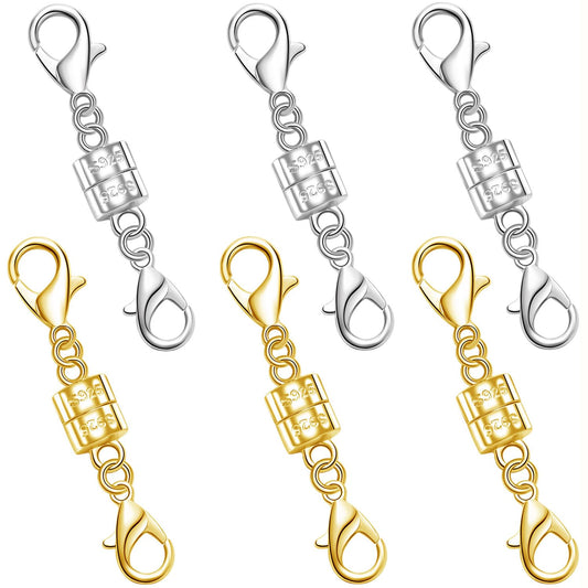925 Silver Double Lobster Magnetic Necklace Clasps,Magnetic Jewelry Clasps for Necklaces Extender Bracelet Clasps and Closures (3golden+3silvery)