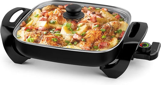 Continental Electric 12" Skillet Adjustable Temperature, Ceramic Non-Stick Surface (PFAS Free) Glass Lid CE-SK749