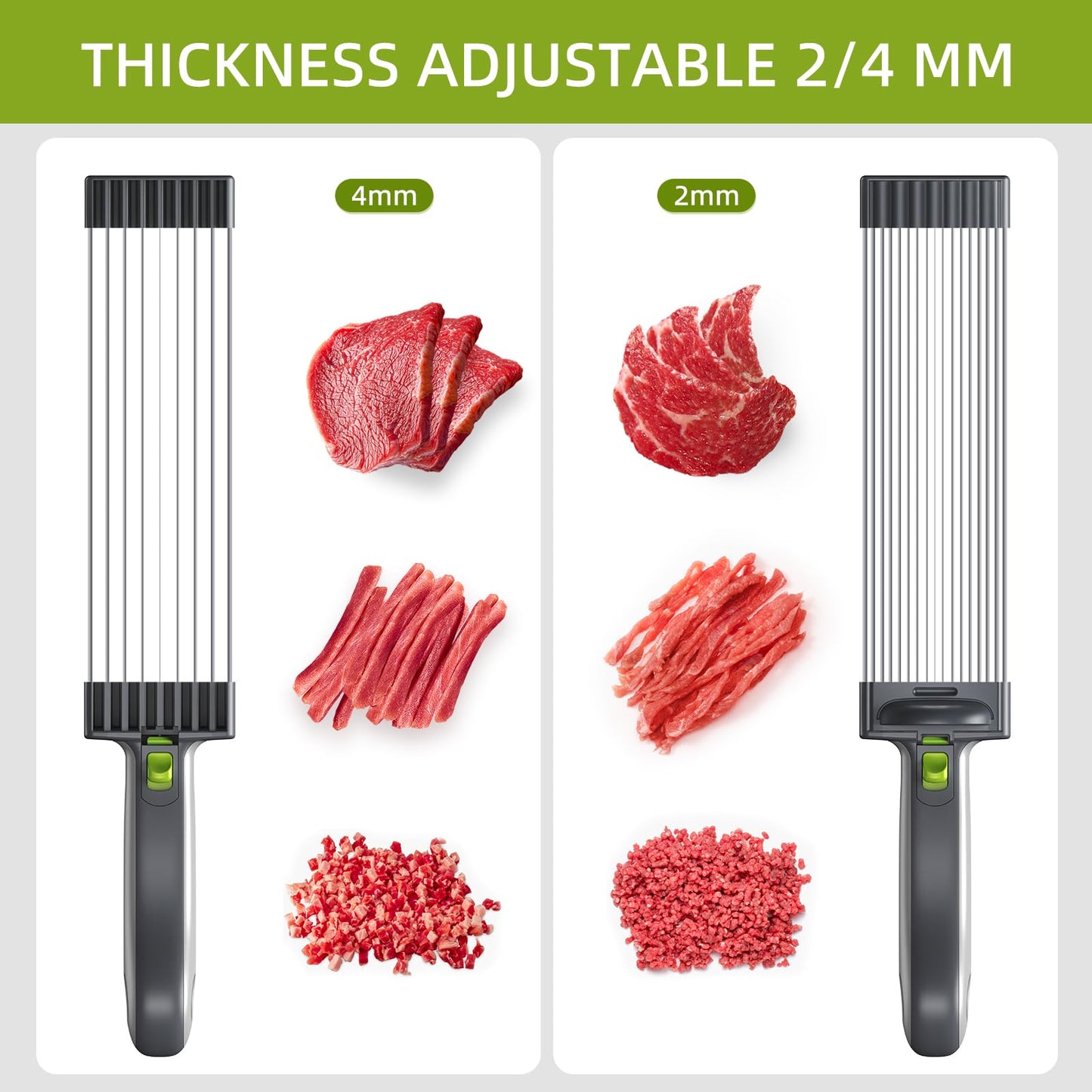 SupMaKin Fresh Meat Slicer, Thickness Adjustable 2 or 4 mm, 17 IN 1 Stainless Steel Manual Meat Cutter, Cleaver Kitchen Knife, Jerky Slicer Suit for Chicken Breast Beef Pork (Gray)