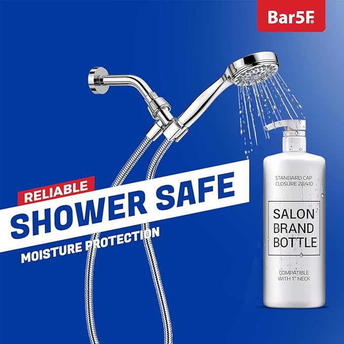 Bar5F 1-Liter Pumps for Shampoo and Conditioner Bottles for 33.8-Ounce Professional Salon Brands (White & Black)