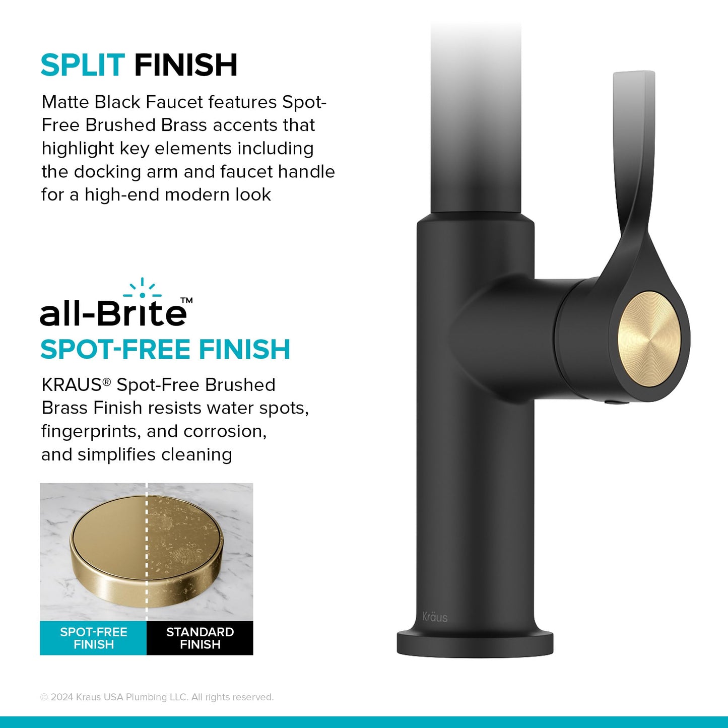 KRAUS Torak Pull Down Kitchen Faucet in Spot-Free Brushed Brass/Matte Black with 2 Function Sprayer, Pre-Attached Water Lines, and Mounting Hardware, KPF-2841SFBBMB