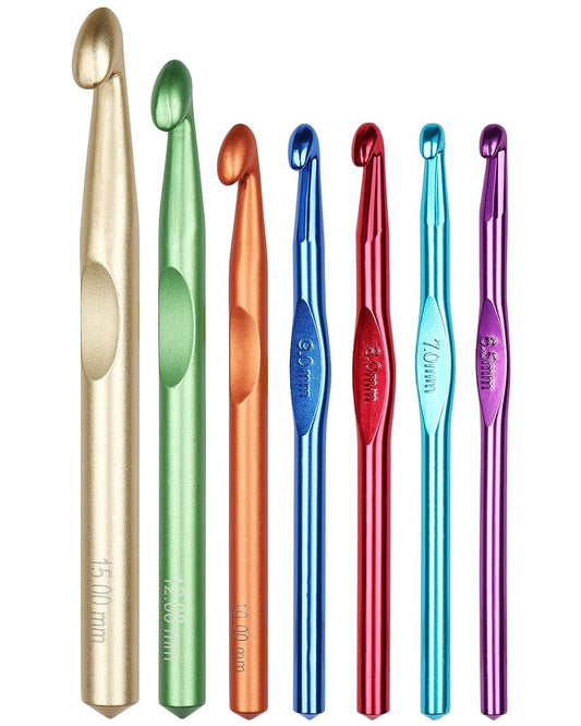 Aeelike Large Aluminum Crochet Hooks Huge Metal Crochet Hook Set - Crochet Needles for Thick Bulky Yarn Blankets - Beginners Big Crochet Set Size 6.5mm 7mm 8mm 9mm 10mm 12mm 15mm