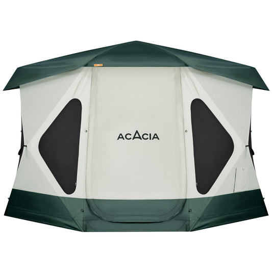 ACACIA Space Camping Tent XL, 4-6 Person Large Family Tent with 6'10'' Height, 2 Doors, 8 Windows, Waterproof Pop Up Easy Setup Hub Tent with Rainfly, Footprint for Car Camping, Glamping, Banyan