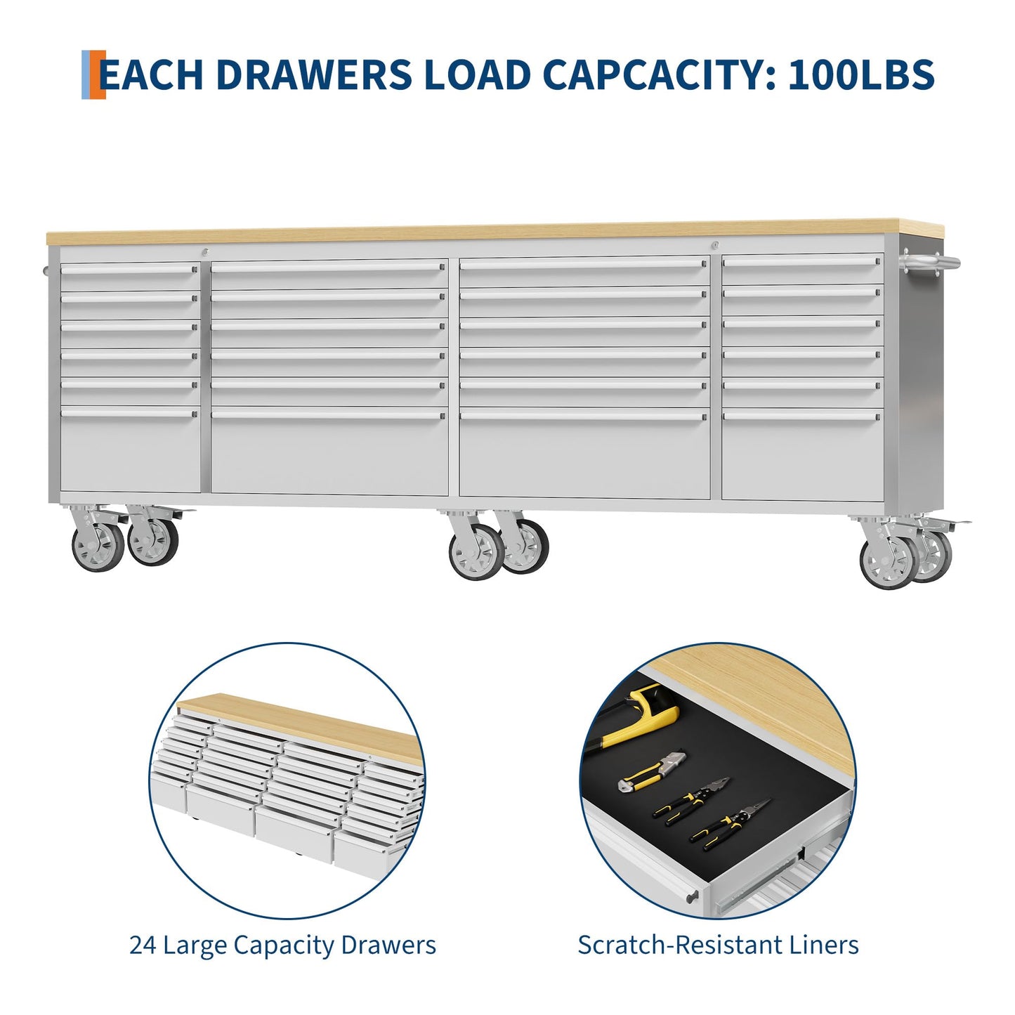 GarveeTech 96 in Tool Chest, Tool Box Mobile 24 Drawers Storage Rolling Cabinet with Wheels Lock Key Locking System Drawer Liners for Garage Warehouse Repair Shop