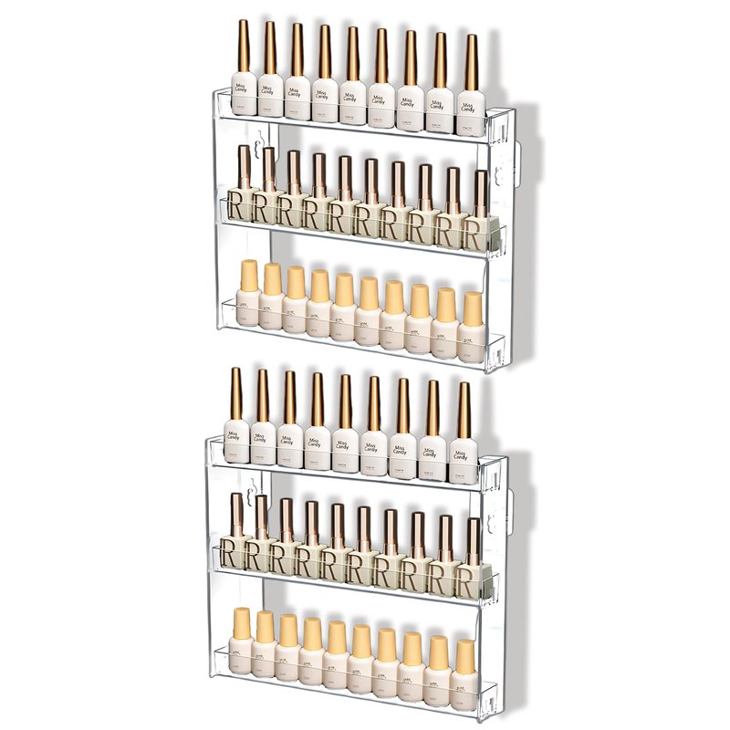 YIEZI 3 Layers Makeup Organizer Wall Mounted, Acrylic Invisible Floating Shelves with Anti-Slip Adhesive Backing, Sunglasses Display Rack, Nail Polish Storage, Clear (2 Pack)