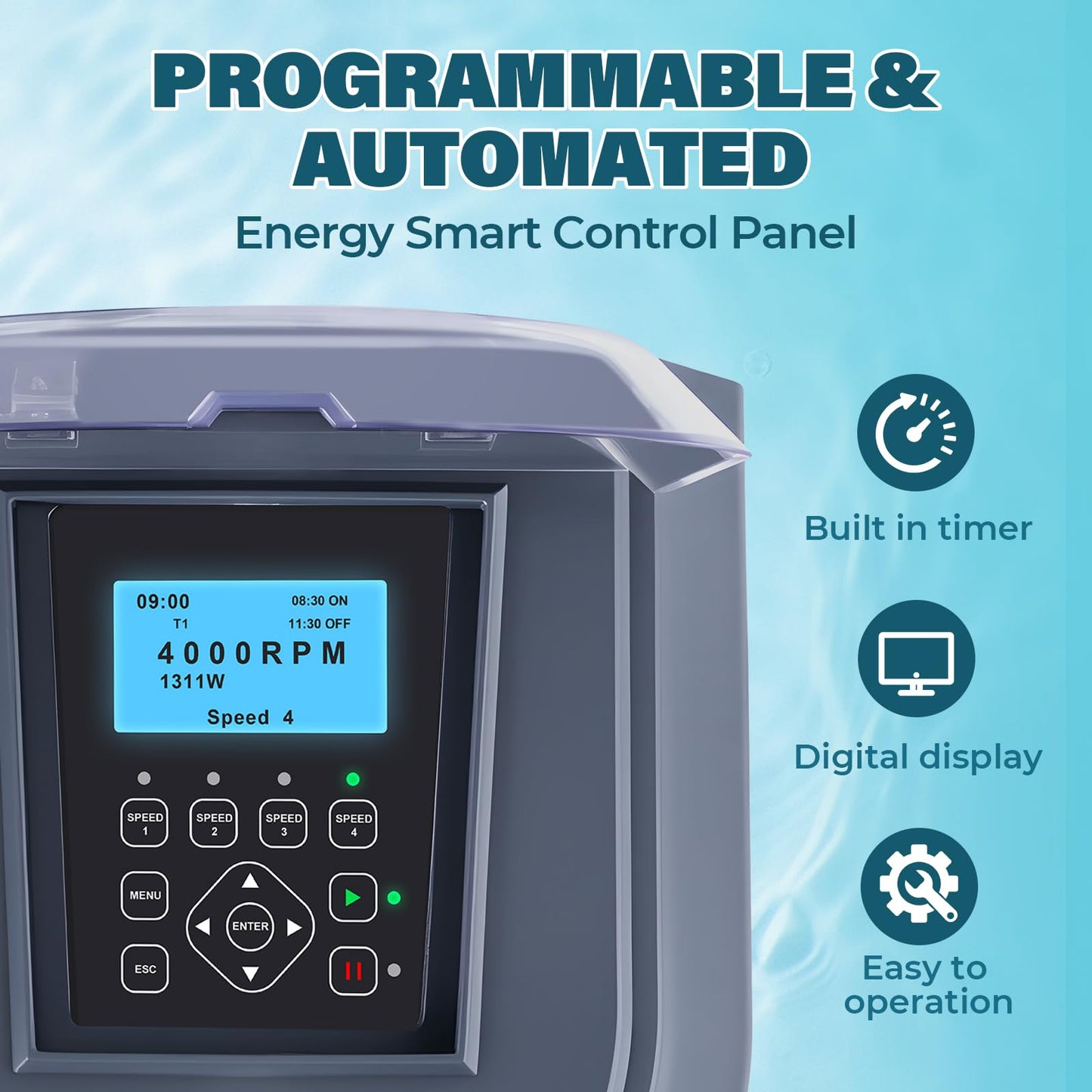 Anbull Variable Speed Pool Pump, 1.8 HP, 220V, 9114GPH, In/Above Pool Pump, Energy Efficient, High Flow, Powerful Self Primming Swimming Pool Pumps with Filter Basket