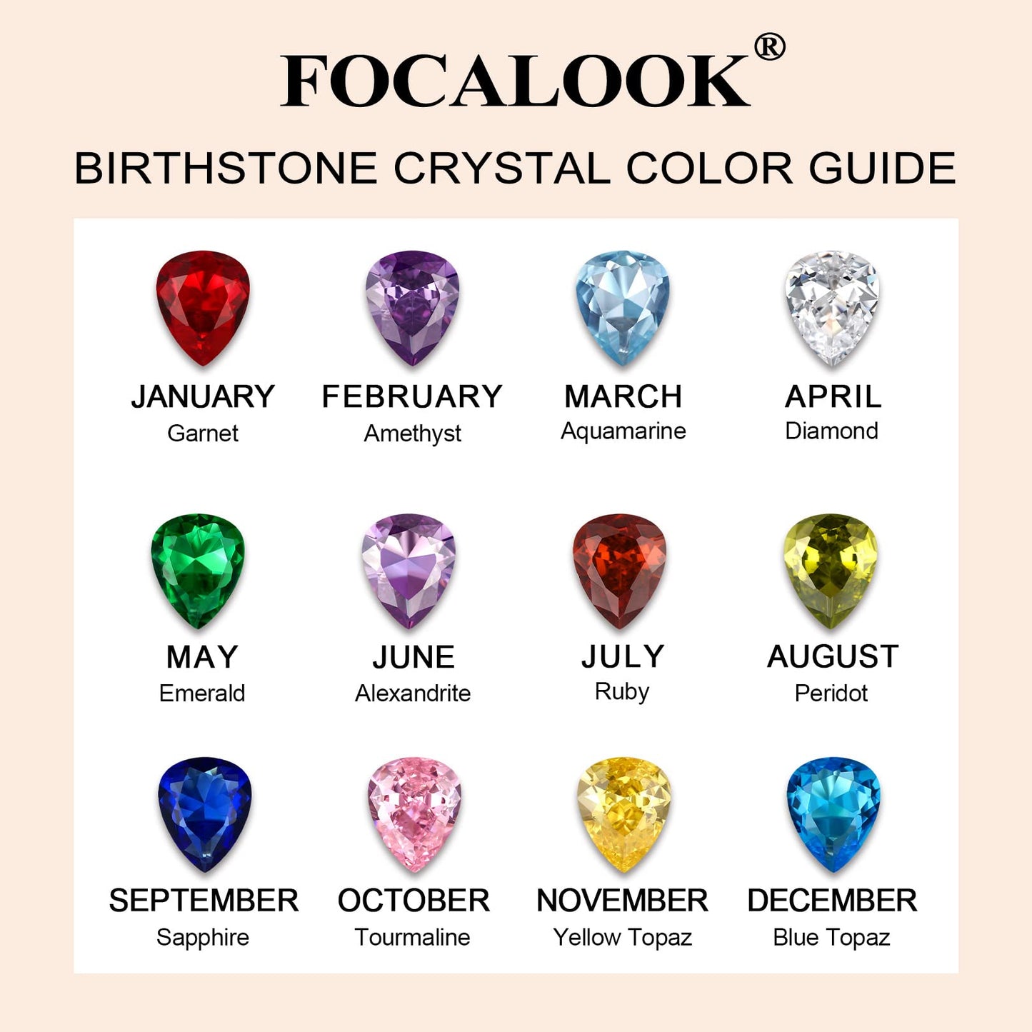 FOCALOOK 925 Sterling Silver CZ Teardrop Lariat Necklace 16"-18" Y Drop Adjustable Birthstone Necklaces Christmas Gift for Women