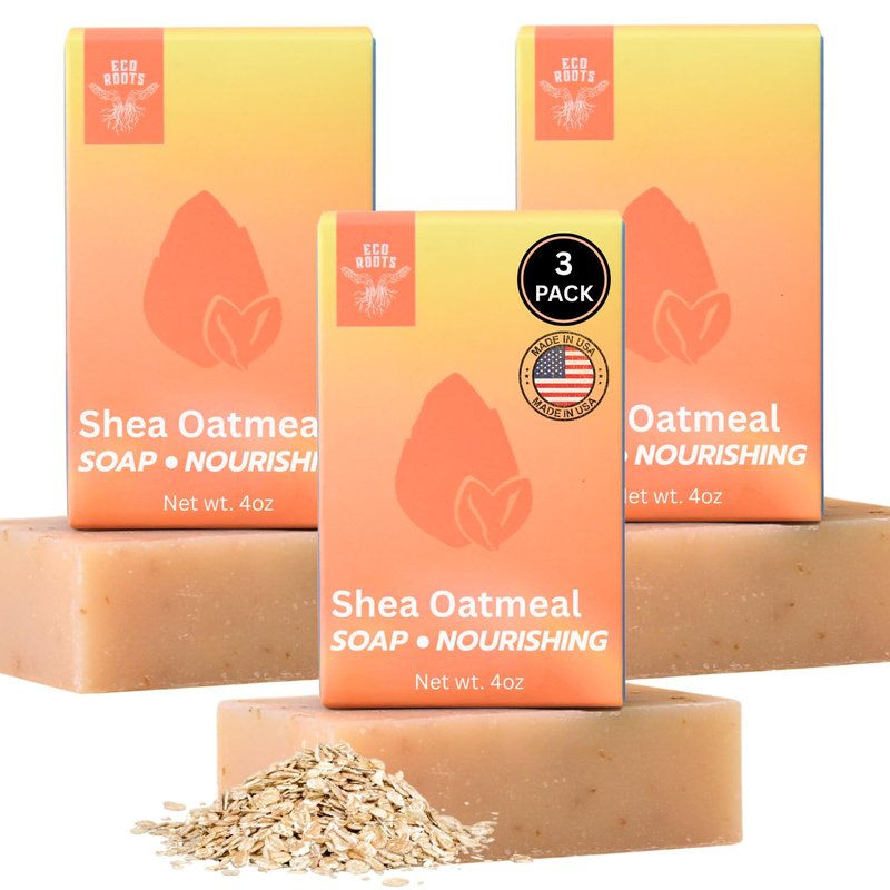Natural Oatmeal Soap Bar - 3 Pack Face & Body Cleansing with Shea Butter & Coconut Oil | Gentle Moisturizing Bars