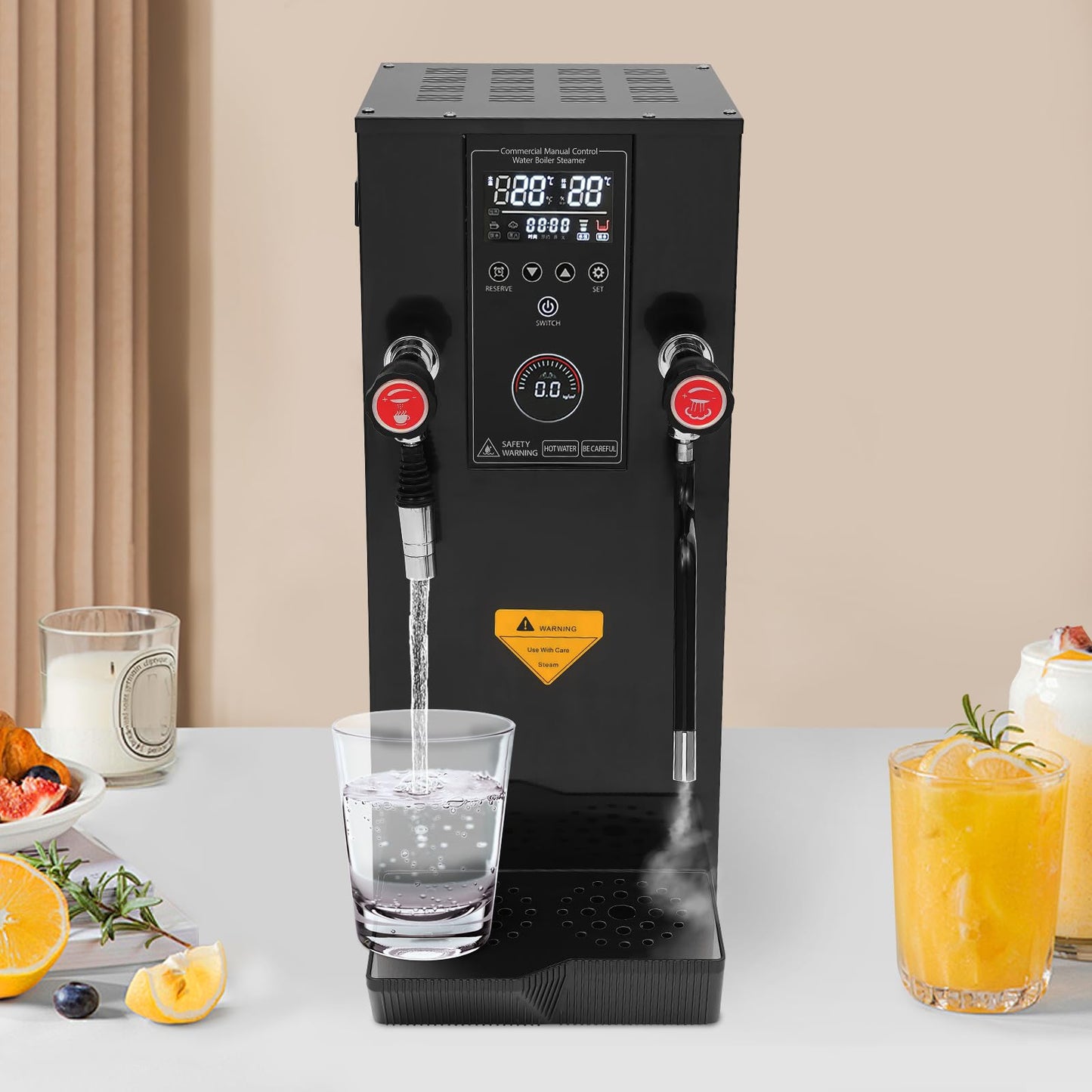 Commercial Milk Frother, 3KW 12L Multi-Purpose Full-Automatic Steam Boiling Water Frothing Machine Steam Milk Frothing Machine with 12H Timing Function for Tea Coffee Dessert Milk (BLACK)